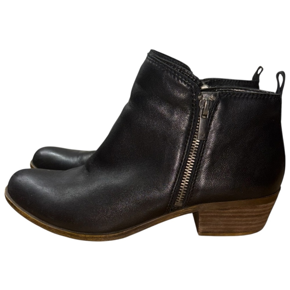 LUCKY BRAND Basel Double Zip Black Leather Ankle Booties Size 8.5-- Soft Leather - Picture 6 of 9